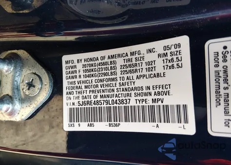 2009 Honda Cr-V Ex from USA, damaged, VIN 5J6RE48579L043837